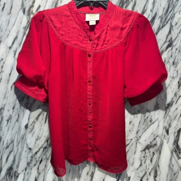 Like New Maeve by Anthropology Button up Semi Sheer Short Sleeve Blouse Size 8 M - Picture 1 of 13